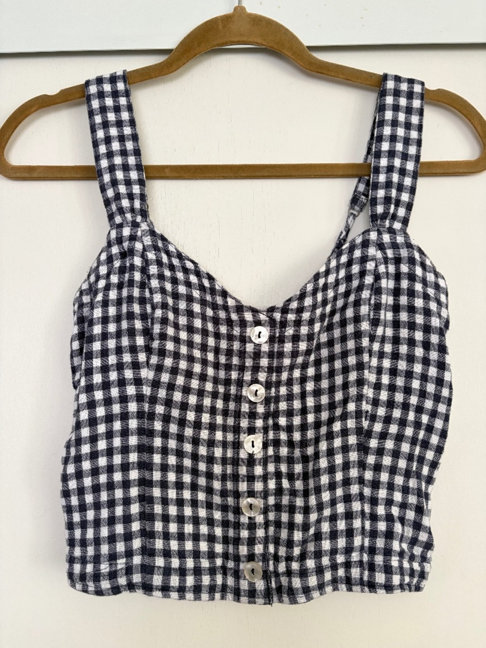 Abercrombie & Fitch Button-Down Linen Blend Gingham Tank Top